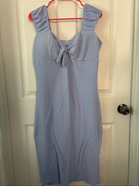 No Boundaries Light Blue Ribbed Tie-Front Midi Dress